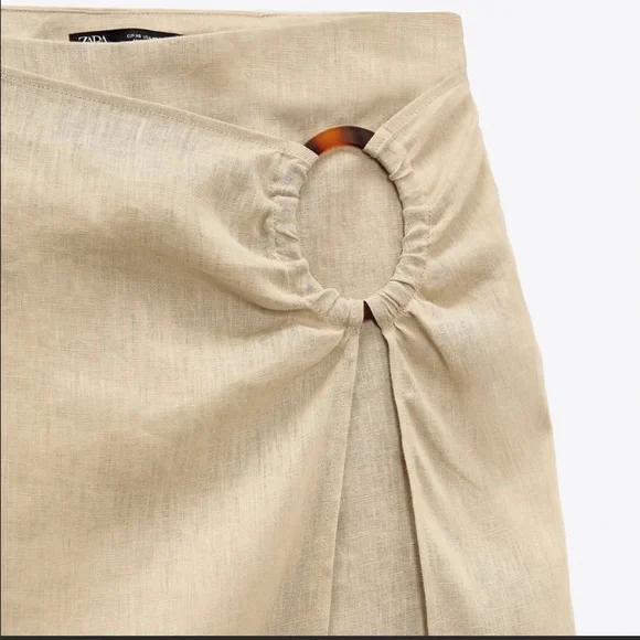 Zara Linen Wrap Skirt Beige